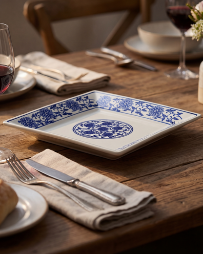 Classic Blue Floral Square Dinner Plate