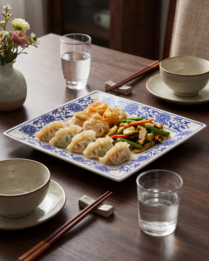 Classic Blue Floral Square Dinner Plate