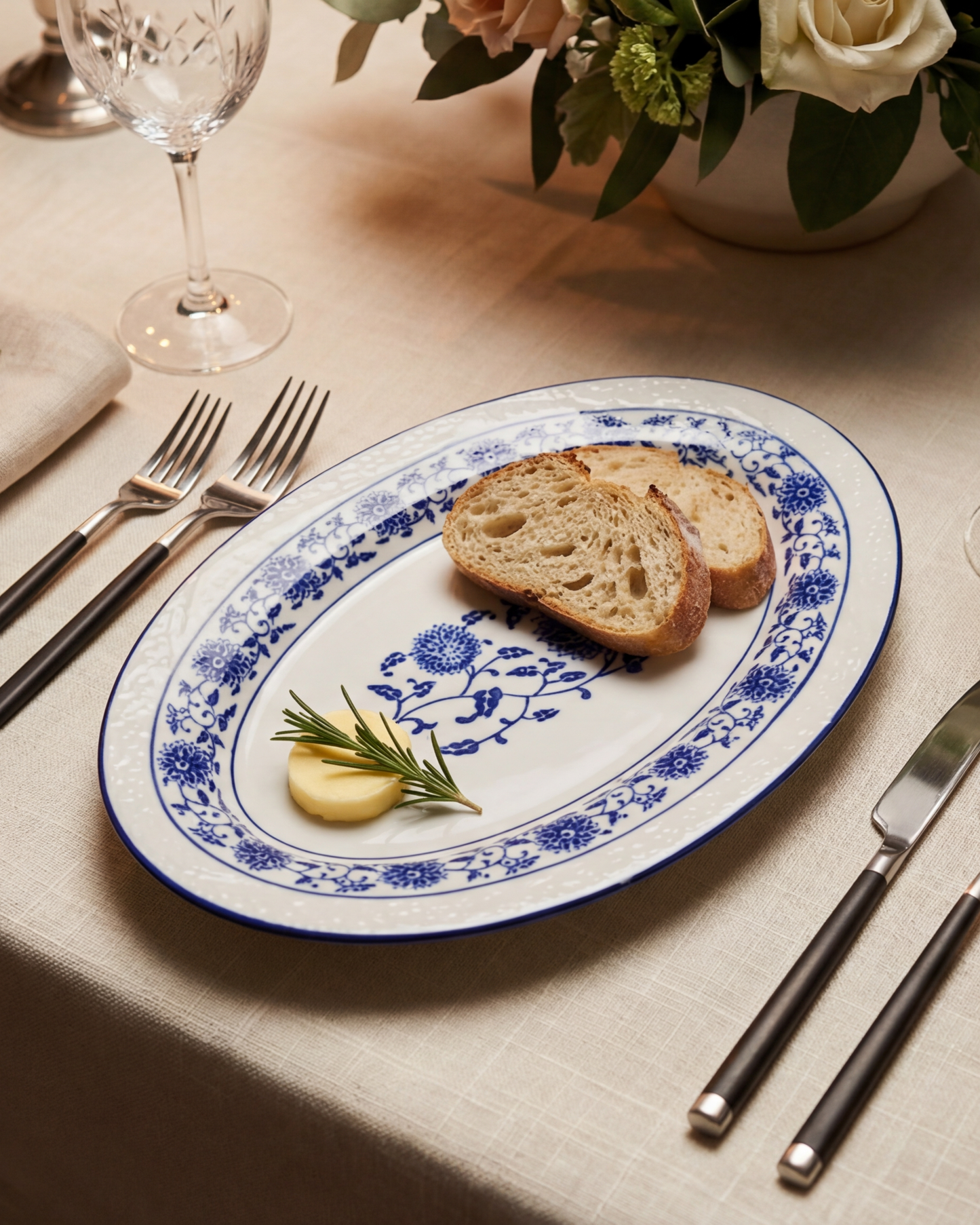 Regal Blue Blossom Oval Serving Platter