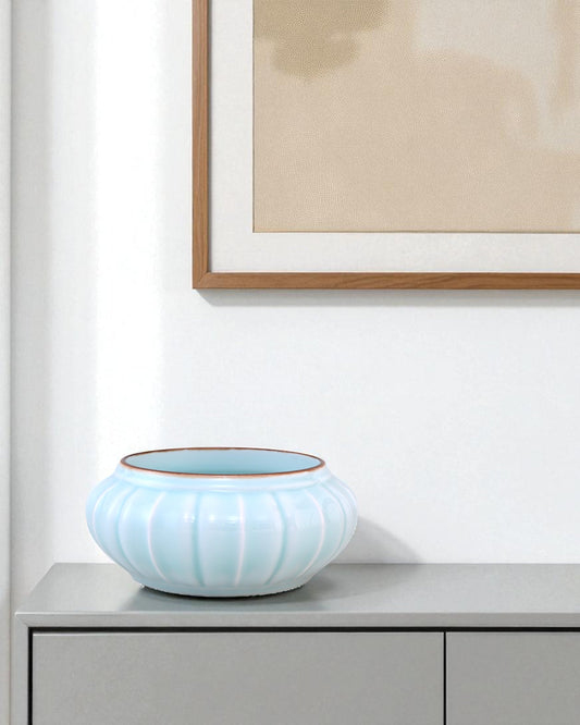Scalloped Celadon Glaze Decorative Urli Bowl