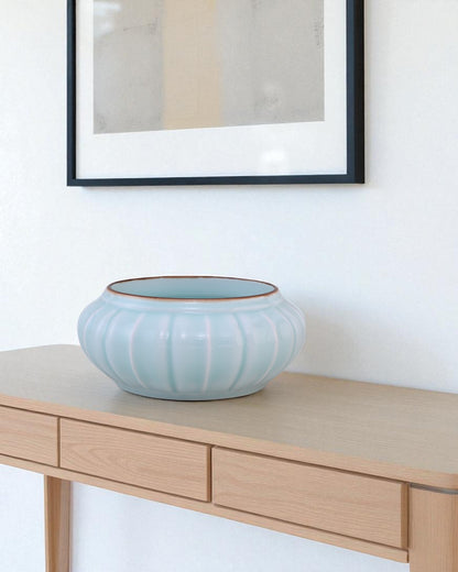 Scalloped Celadon Glaze Decorative Urli Bowl