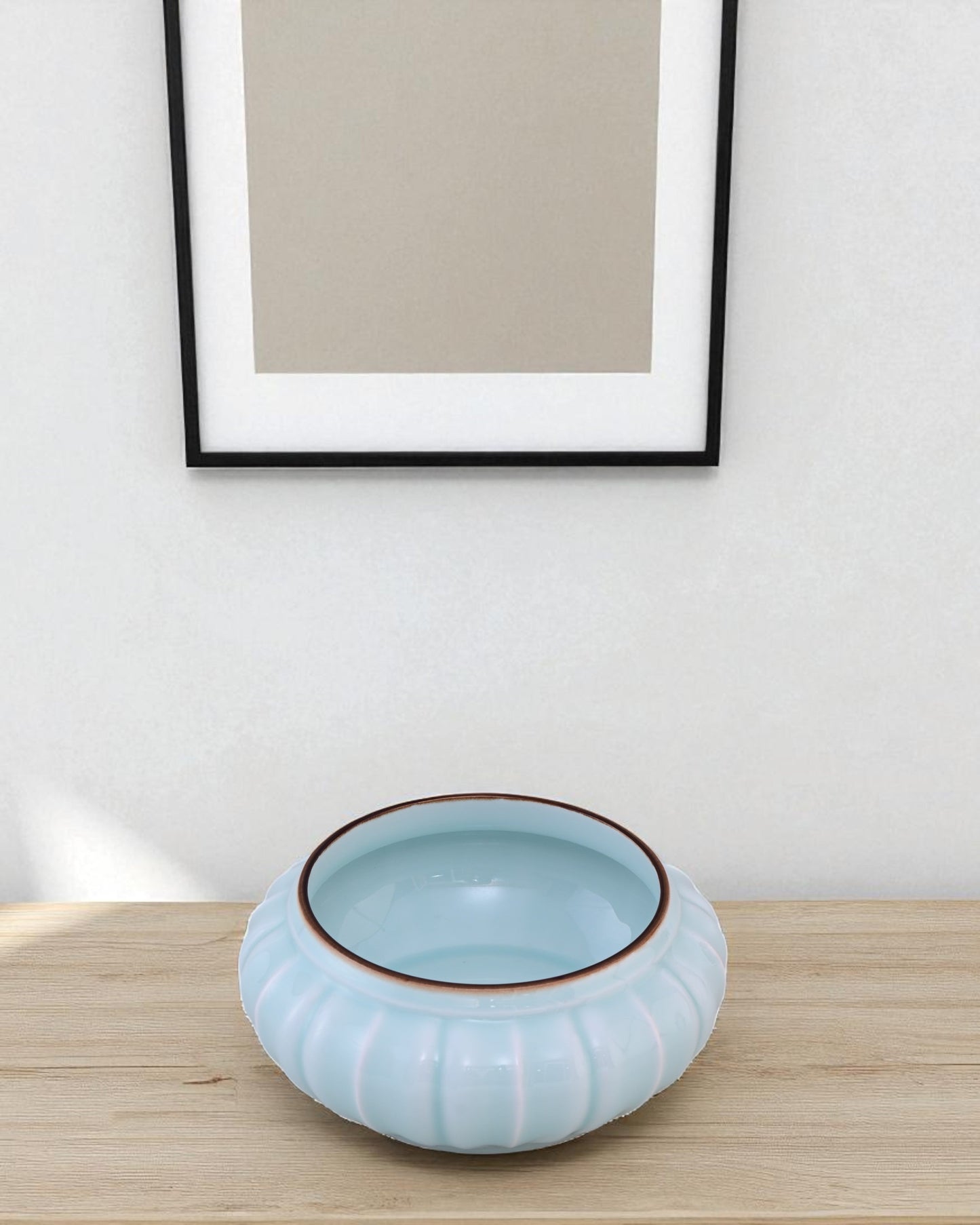 Scalloped Celadon Glaze Decorative Urli Bowl