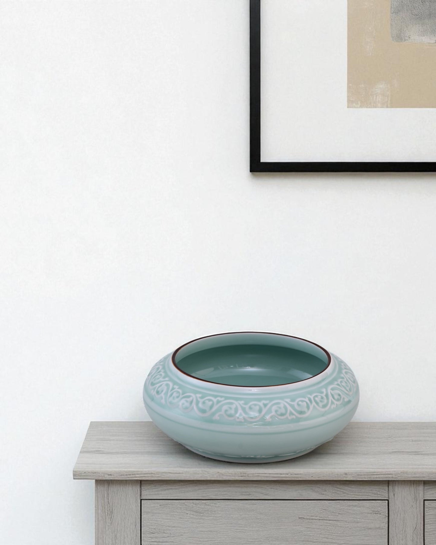 Serene Vine Celadon Glaze Decorative Urli Bowl