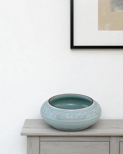 Serene Vine Celadon Glaze Decorative Urli Bowl